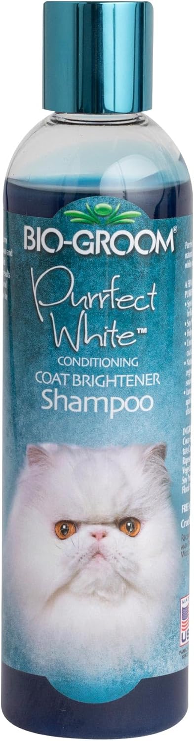 Bio-Groom - Katzenshampoo - Für weiße und helle Fellfarben - Aufheller - Gegen Trockenheit und Verfilzungen - Auf Kokosnussölbasis - 236 ml