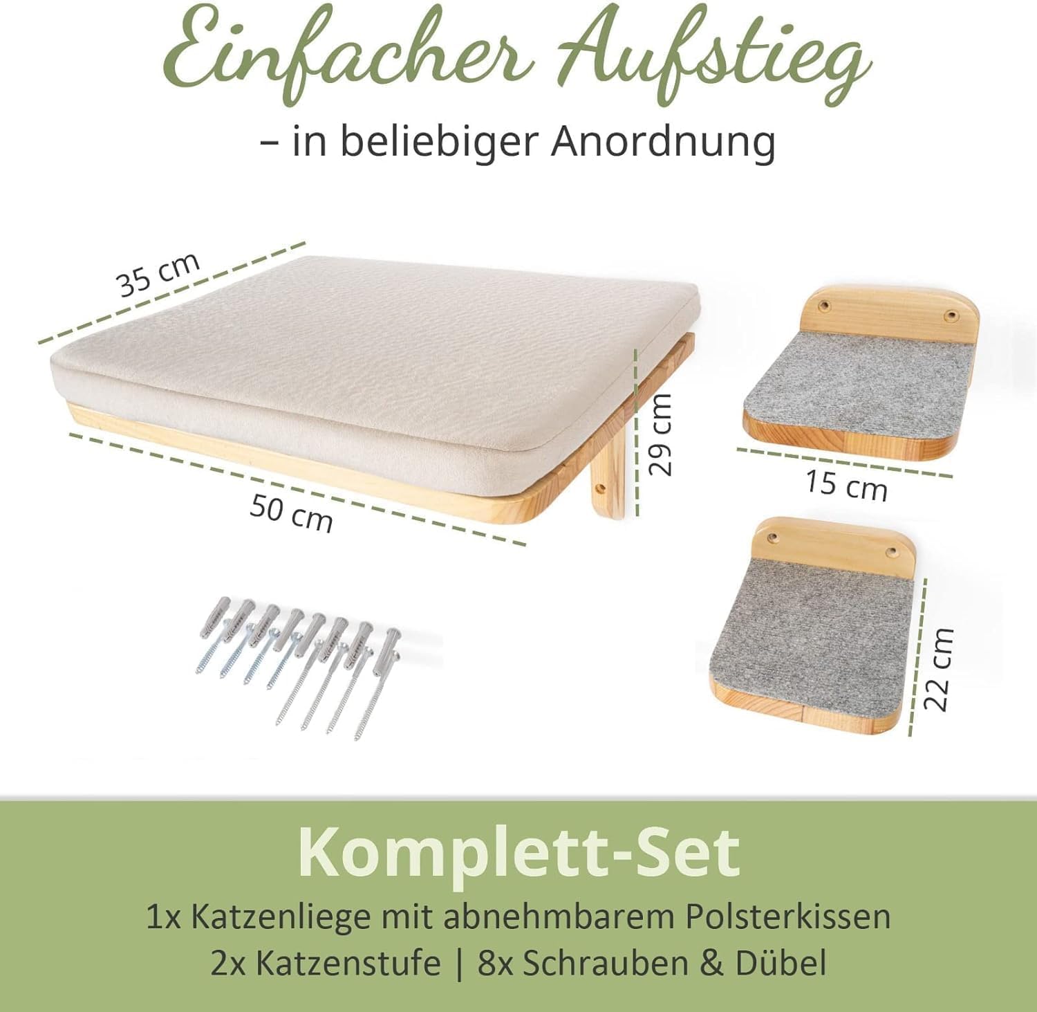 WOOWOOD® 2X Kletterwand Katzen - 3X Katzentreppe Wand [Beste Stabilität] - Kratzbaum Wand, Hängematte Katze, Wandkratzbaum, Katzenmöbel, Katzenwand, Katzen Kletterwand Set (5 teilig)