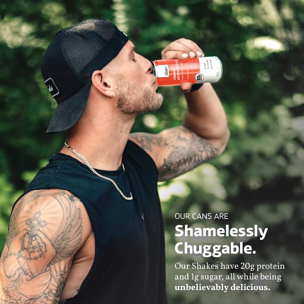 Slate Milk - High Protein Milkshake - French Vanilla - Lactose-Free, 20g Protein, 1g Sugar, 100 Calories, 1g Net Carbs, No Added Sugar - Natural, Breakfast Boost, Post Workout - 11 fl oz, 12 Cans