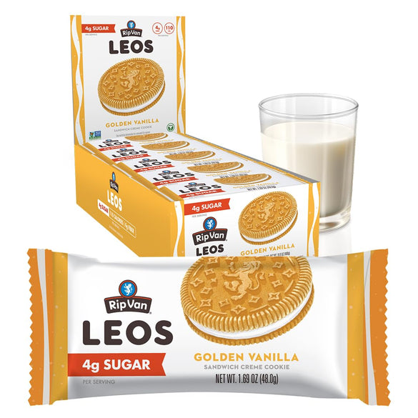 Rip Van LEOs - Cookies and Cream Sandwich Cookies - Low Sugar Snack Cookies - Low Carb Snack - Diabetic Snacks - 40 Low Sugar Cookies (10 Packs of 1.69oz)