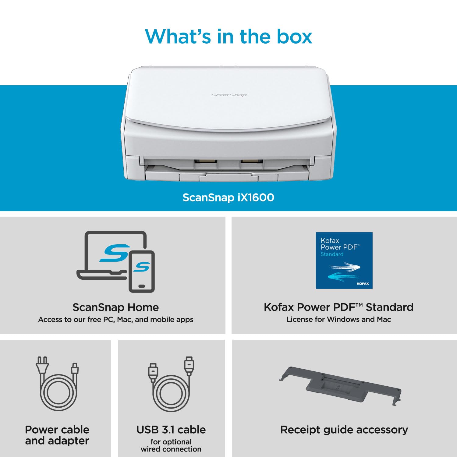 ScanSnap iX2500 Wireless or USB High-Speed Cloud Enabled Document, Photo & Receipt Scanner with Large 5" Touchscreen and 100 Page Auto Document Feeder for Mac or PC, Black