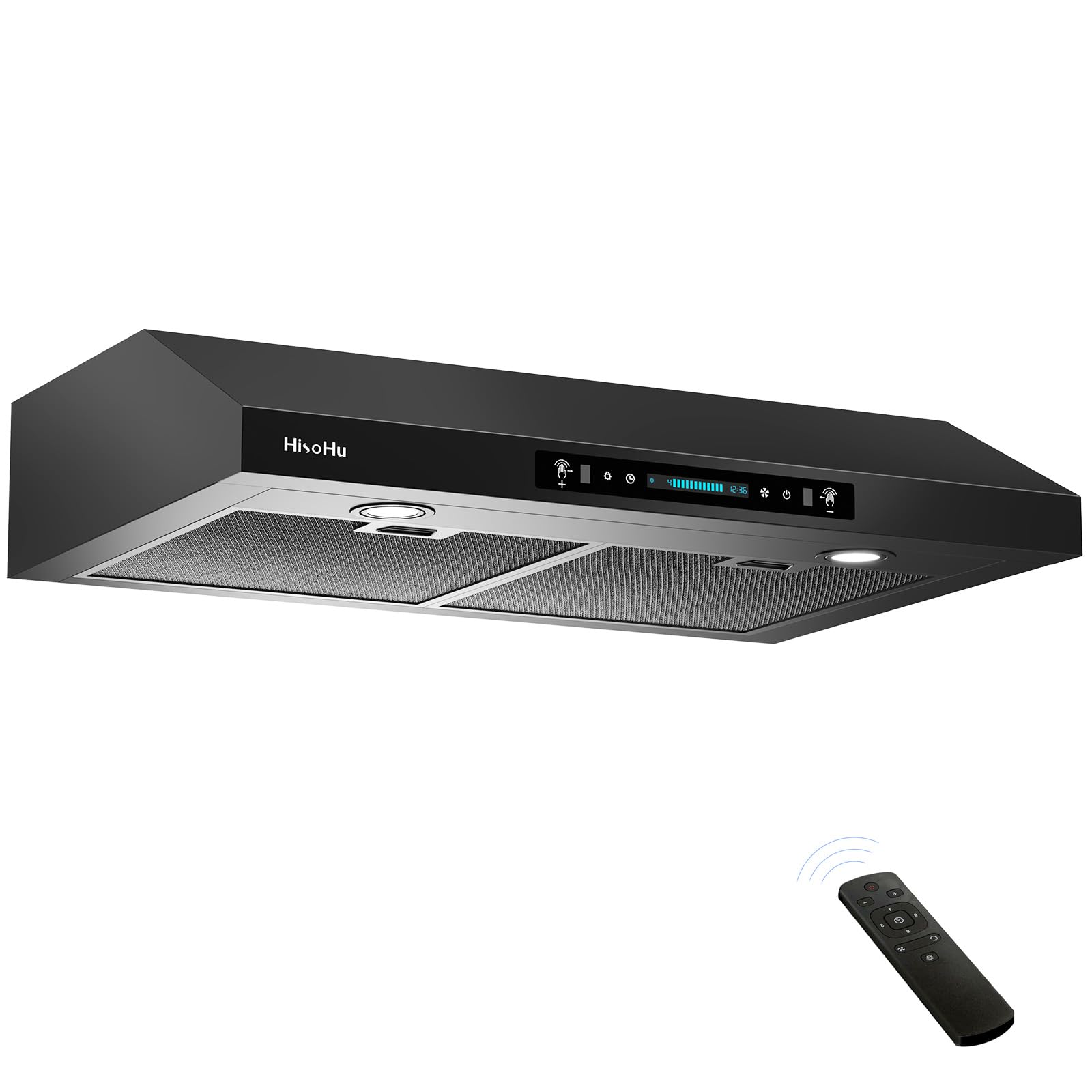 HisoHu 30 Inch Under Ducted Cabinet Range Hood with 1200 CFM, 4 Speed Gesture Sensing Kitchen Exhaust Hood & Touch Control Panel, Stainless Steel Stove Vent Hood with 2 LED Lights