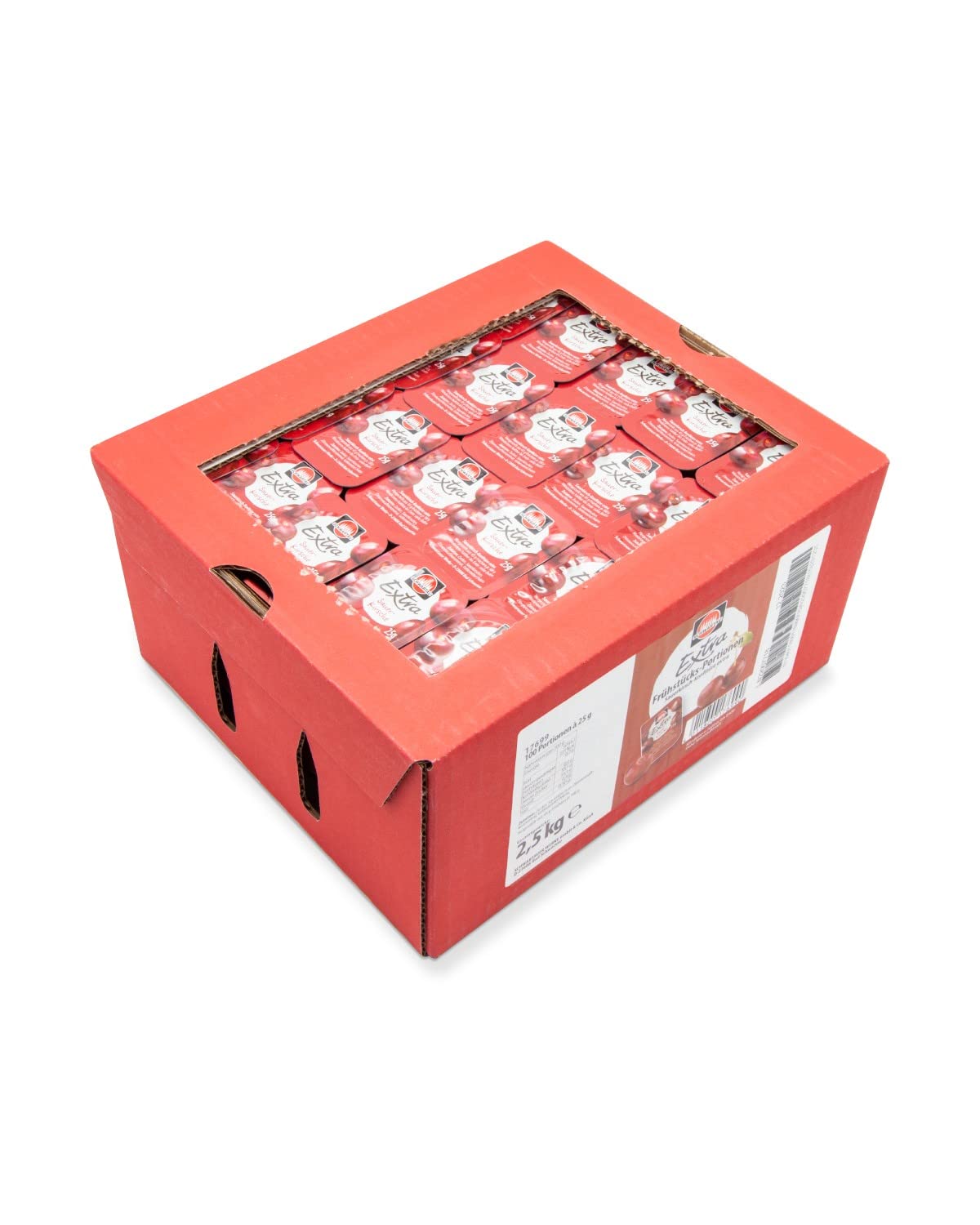 Schwartau Samt Portionen Mix-Box, Konfitüre Portionsschalen (50 x Erdbeere, 25 x Aprikose, 25 x zweierlei Kirsch), Großpackung, 100 x 25g