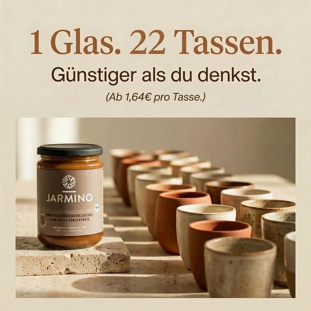 JARMINO Bio Rinderknochenbrühe Konzentrat, Grasgefütterte Brühe für Menschen, Flüssige Knochenbrühe mit Kollagenprotein, Keto, Paleo & AIP geeignet, Rinderbrühe, 440 g, 44 Portionen