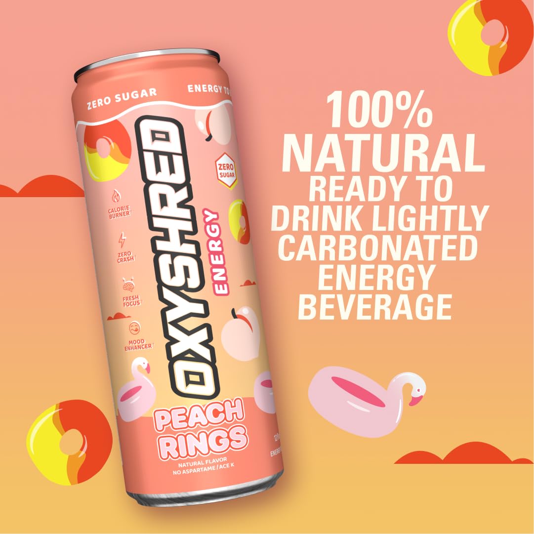 EHP Labs OxyShred Healthy Energy Drink - Zero Sugar Energy Drinks with Amino Acids, Green Tea Extract, Vitamin C & L-Carnitine - Zero Carbs, Zero Calories, Clean Caffeine, Bahama Breeze (12-Pack)