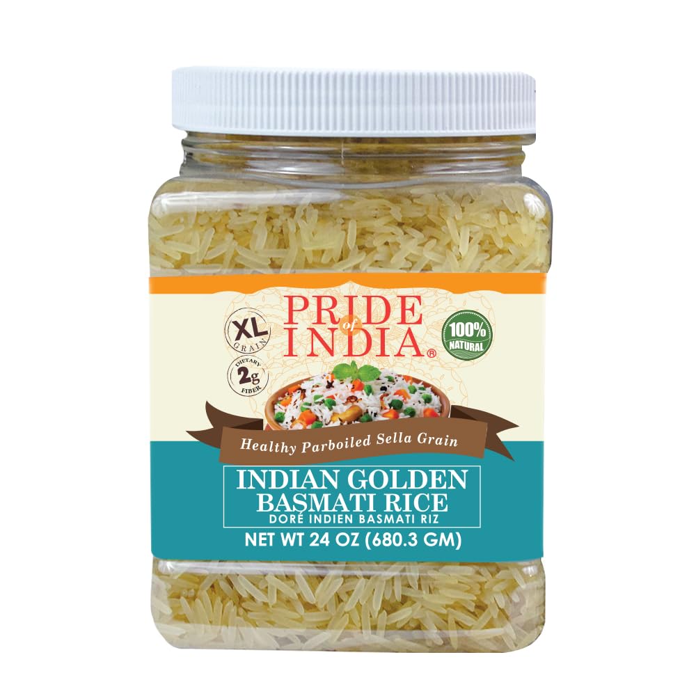 Pride Of India - Extra Long Indian Basmati Rice, Naturally Aged Aromatic Grain, 3 lbs Jar
