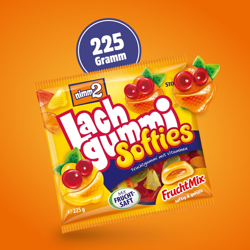 nimm2 Lachgummi Softies Rote Früchte – 1 x 225 g – Gefülltes Fruchtgummi mit Fruchtsaft und Vitaminen – Süßigkeit in sechs Geschmacksrichtungen