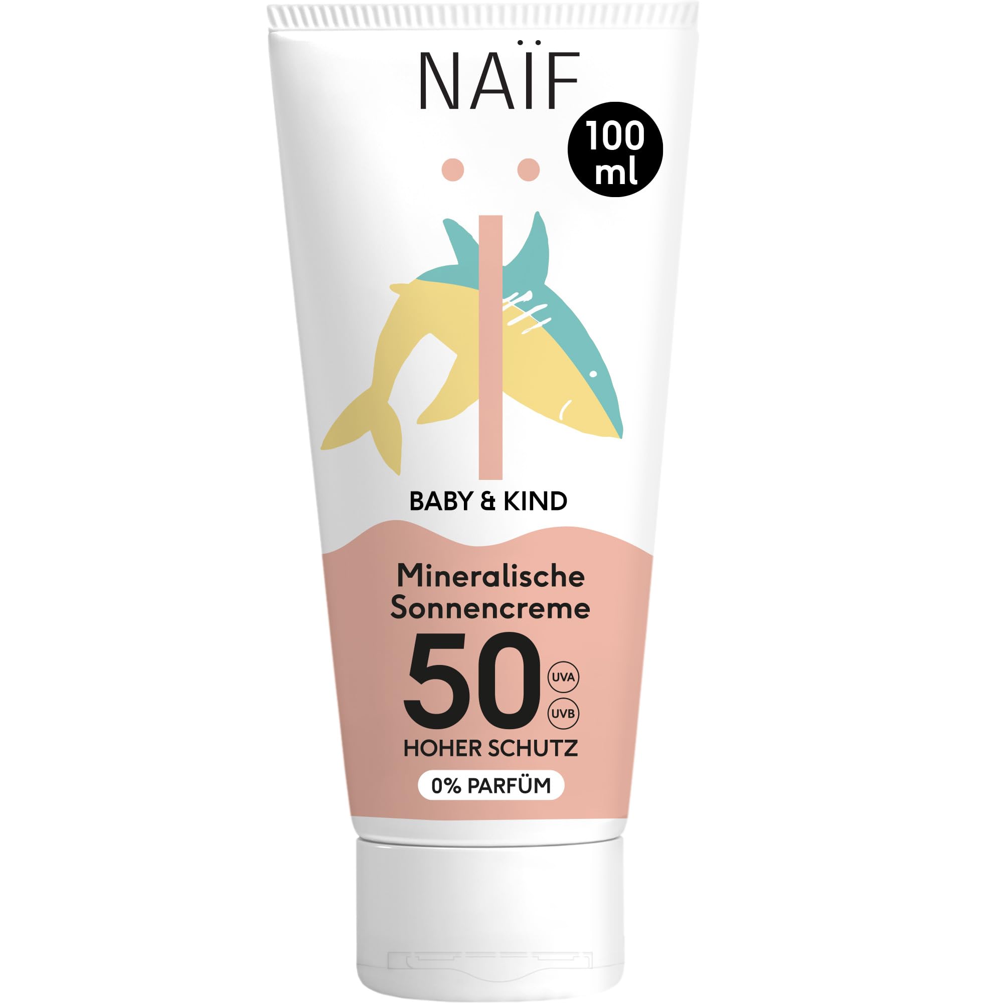 Naïf - Sonnencreme auf mineralischer Basis - für Baby & Kind - LSF 50-0% Parfüm - Creme ohne Octocrylene - UVA und UVB Schutz - Wasserresistent - Dermatologisch Getestet - Ohne Mikroplastik - 30ml