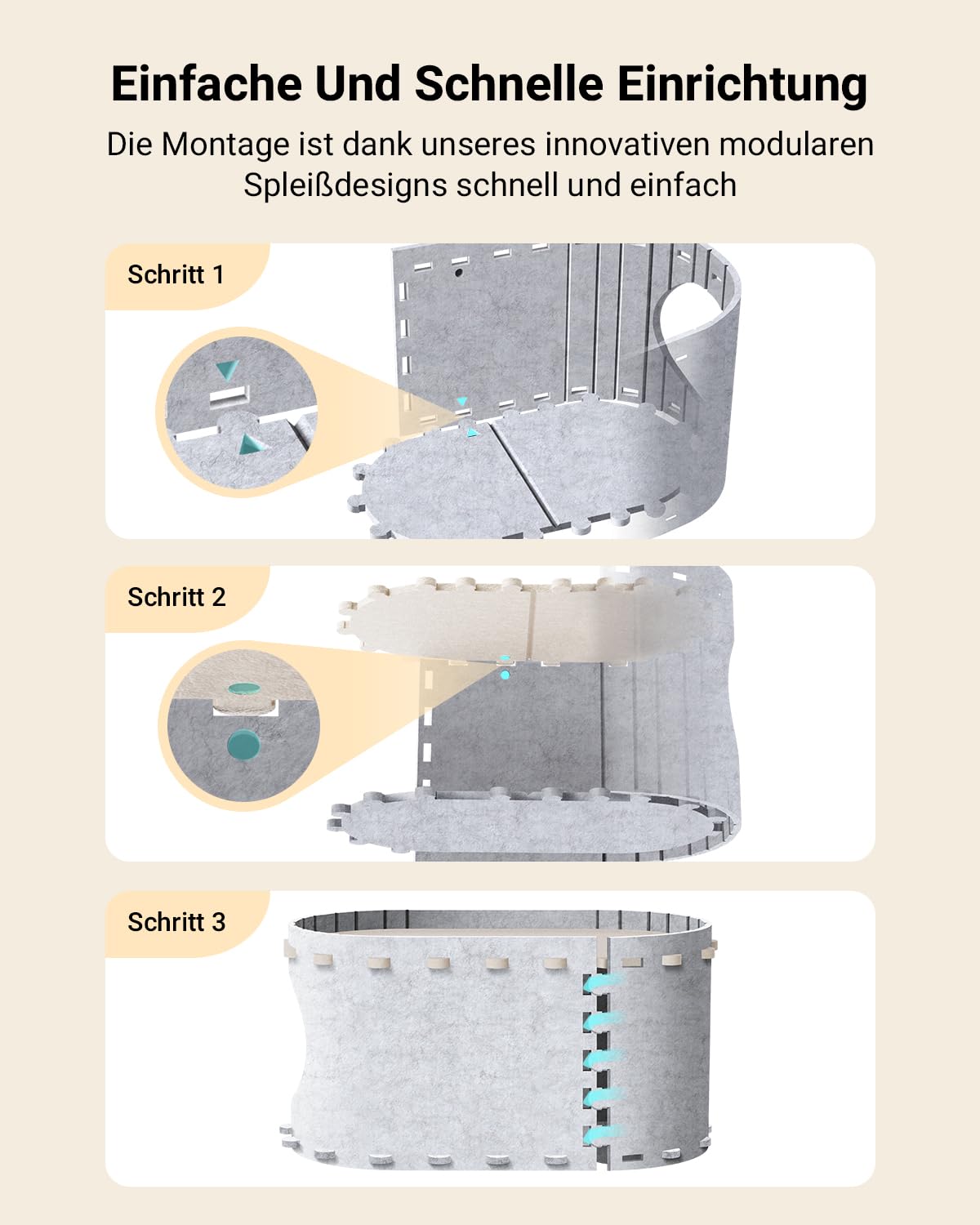 Katzenhöhle Filz, Katzenhaus aus Filz, Katzenbett, Katzenhöhle für Katzen, 58 x 33 x 30cm, Peek-a-Boo zum Spielen, Winterfest, Schutz der Katzennägel, Beige