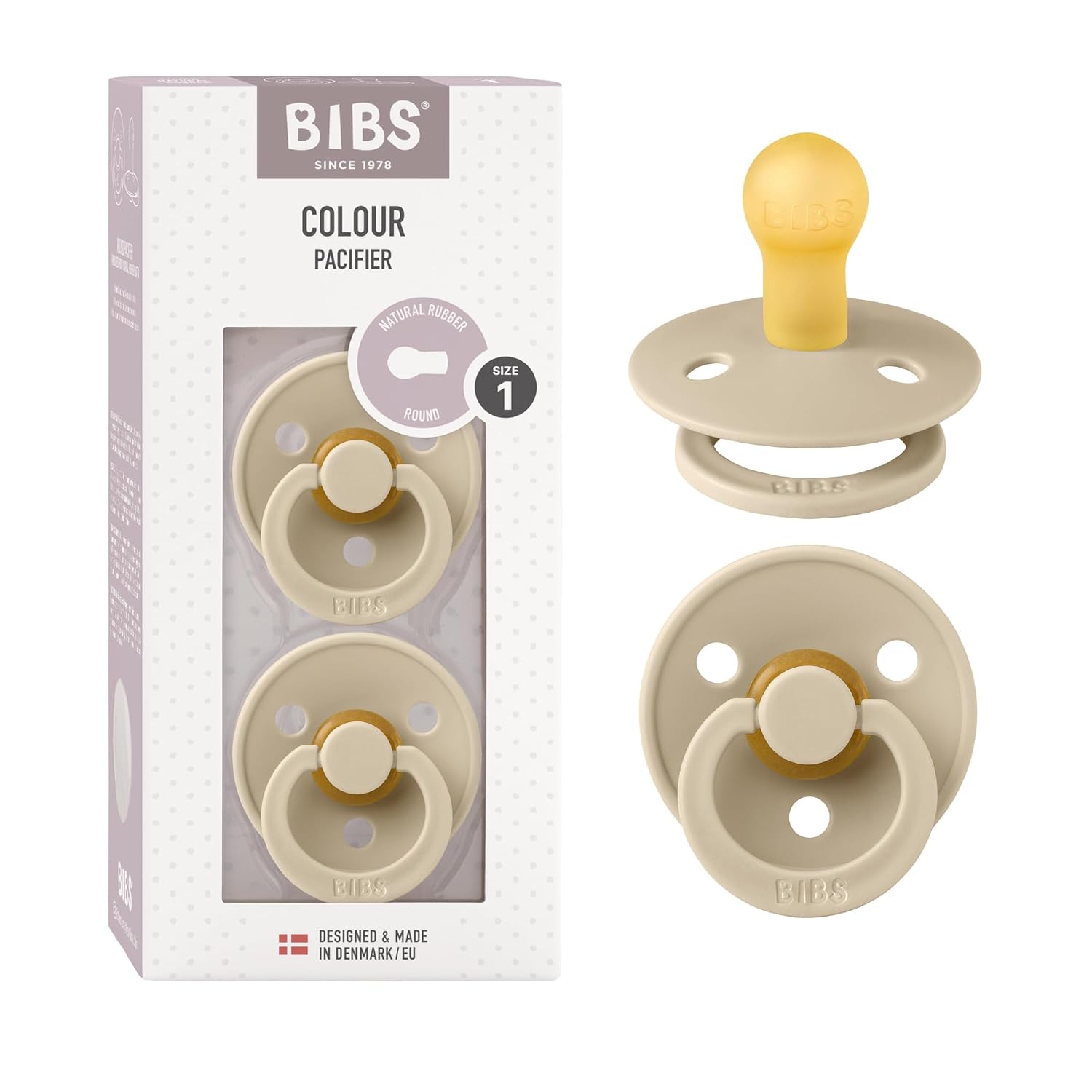 BIBS Colour Schnuller 2er-Pack, BPA-frei, Kirschform Nippel. Naturkautschuk/Latex, Hergestellt in Dänemark. Größe 1 | 0+ Monate | 2-Pack, Ivory/Sage