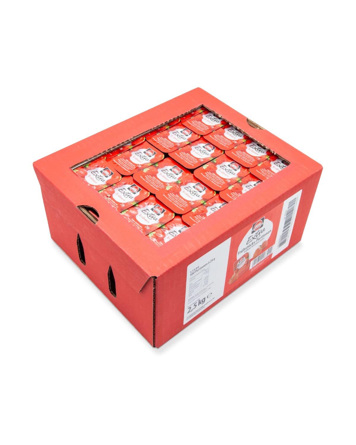 Schwartau Samt Portionen Mix-Box, Konfitüre Portionsschalen (50 x Erdbeere, 25 x Aprikose, 25 x zweierlei Kirsch), Großpackung, 100 x 25g