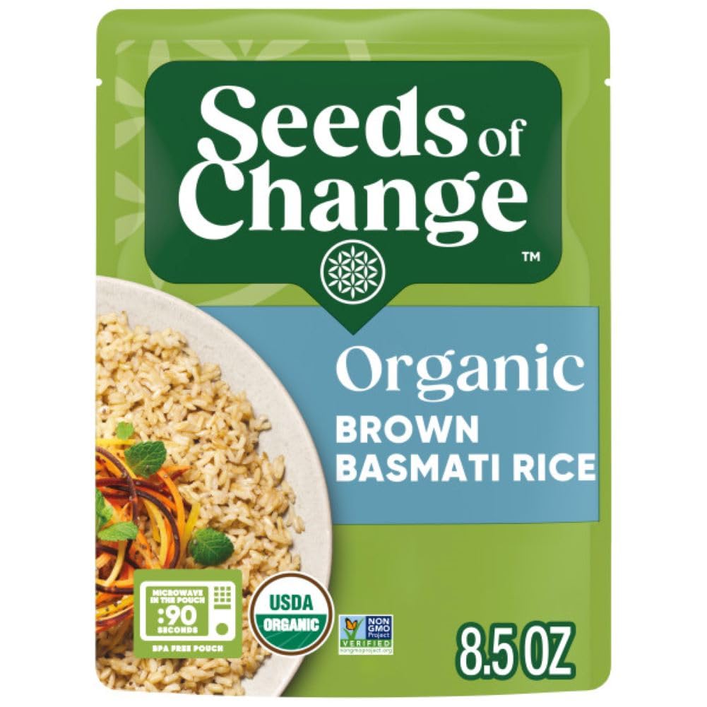 SEEDS OF CHANGE Certified Organic Brown Basmati Rice, Organic Food, 8.5 OZ Pouch (Pack of 6)