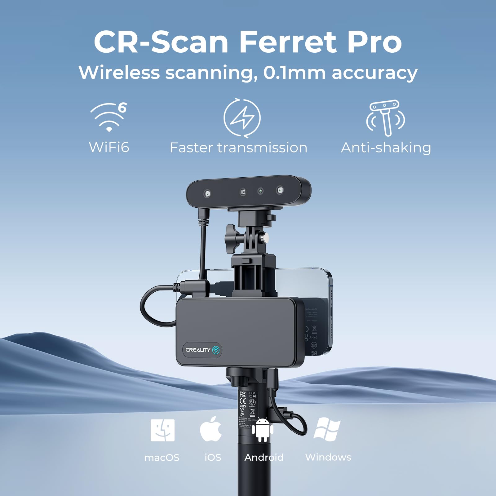 Creality 3D Scanner Otter Lite Basic, Handheld Scanner with 0.05mm Accuracy, Anti-Shake Tracking, Up to 30FPS Scanning Speed Support 20-2000mm Objects for Windows Mac iPhone Android