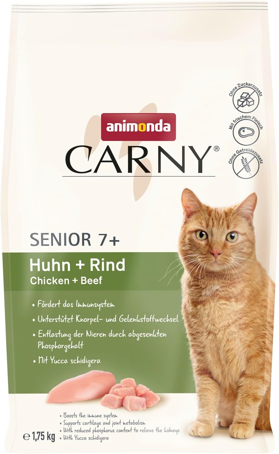 animonda Carny Katzen Trockenfutter Huhn und Rind (1 x 1,75 kg), Trockenfutter für ausgewachsene Katzen ohne Zucker und Getreide, mit frischem Hühnerfleisch und Rinderprotein
