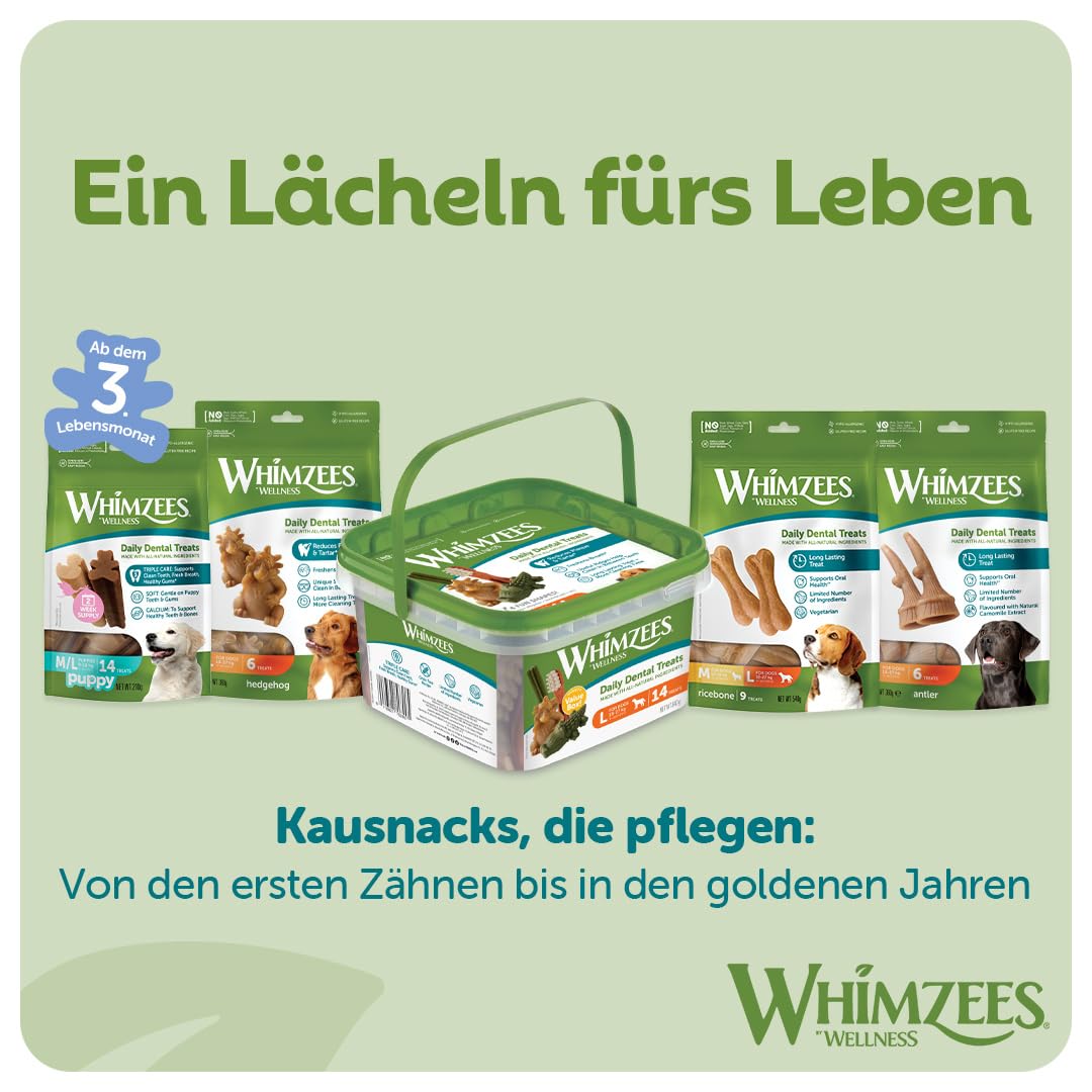 WHIMZEES Natürliche Getreidefreie Zahnpflegesnacks, Kaustangen für Hunde, Gemischte Vielfaltsbox, L, 14 x 60 g