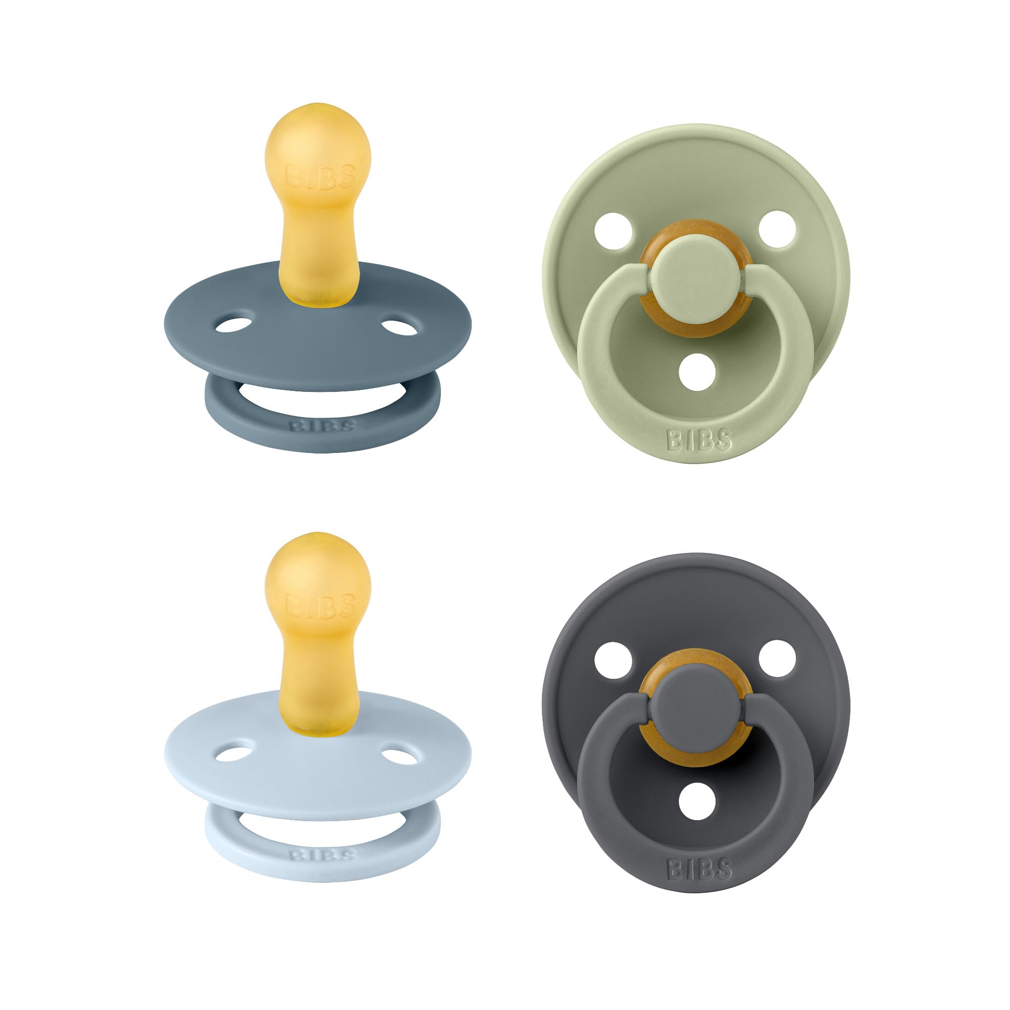 BIBS Colour Schnuller 4er-Pack, BPA-frei, Kirschform Nippel. Naturkautschuk/Latex, Hergestellt in Dänemark. 6-18 Monate (4er Pack), Iron Mix