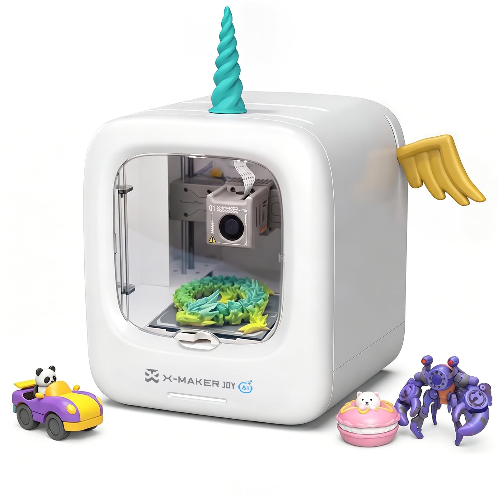 AOSEED 3D Printer for Kids, Fully Assembled AI 3D Printer with 8,000+ Models & 17+ Modules, 400mm/s High Speed, Leveling Free, STEM Toy Gift with 8 PLA Filaments for Home & School, X-Maker Joy AI+