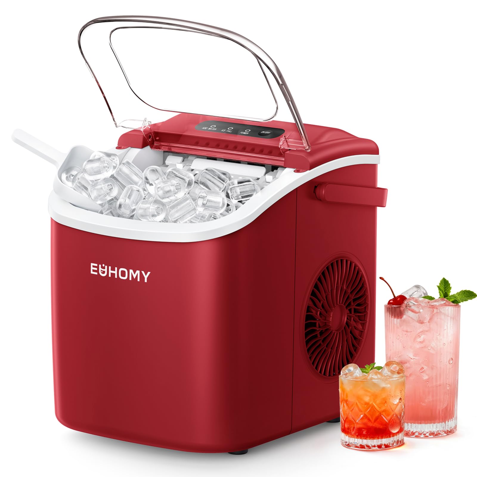 EUHOMY Countertop Ice Maker Machine with Handle, 26lbs in 24Hrs, 9 Ice Cubes Ready in 6 Mins, Auto-Cleaning Portable Ice Maker with Basket and Scoop, for Home/Kitchen/Camping/RV. (Black)
