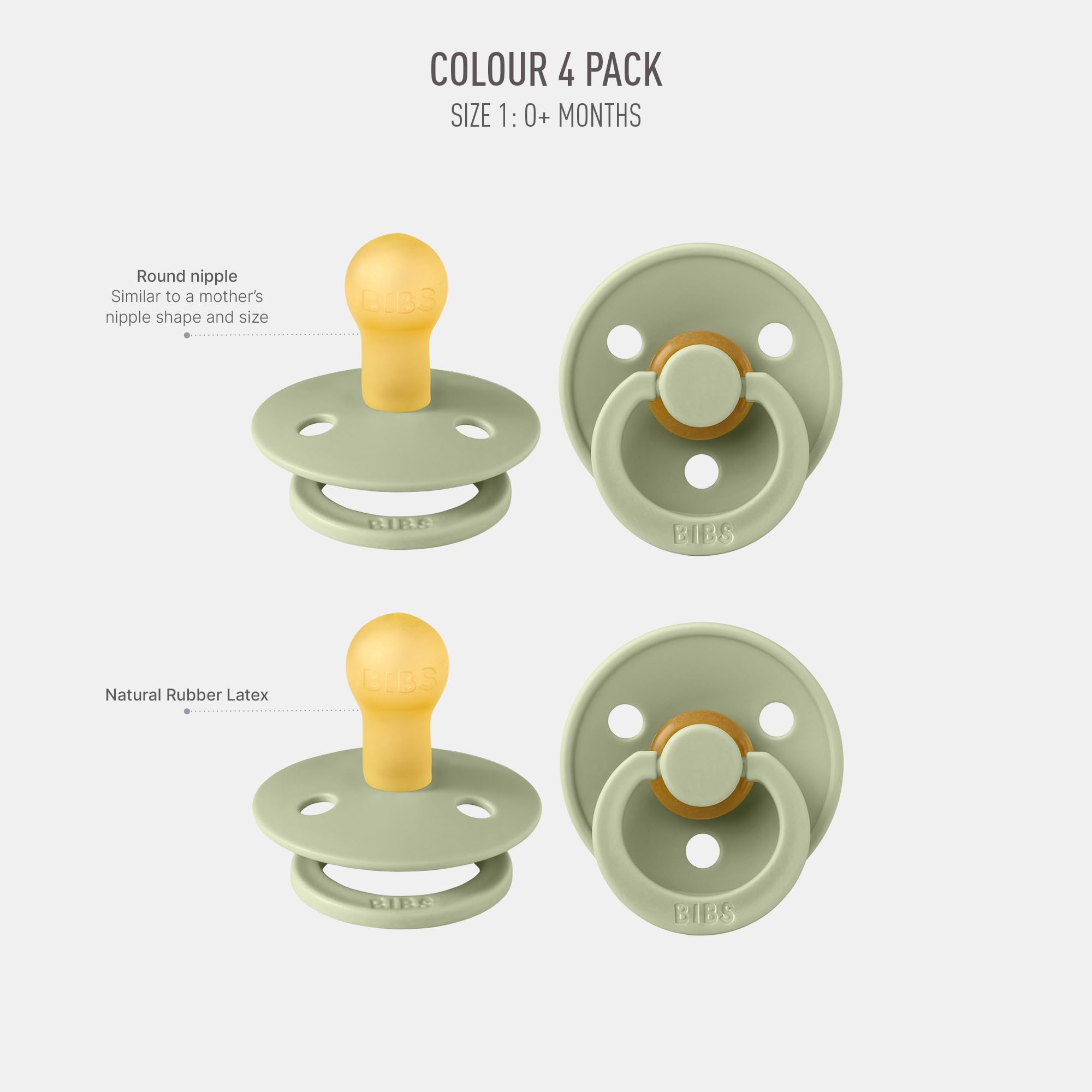 BIBS Colour Schnuller 4er-Pack, BPA-frei, Kirschform Nippel. Naturkautschuk/Latex, Hergestellt in Dänemark. 6-18 Monate (4er Pack), Iron Mix