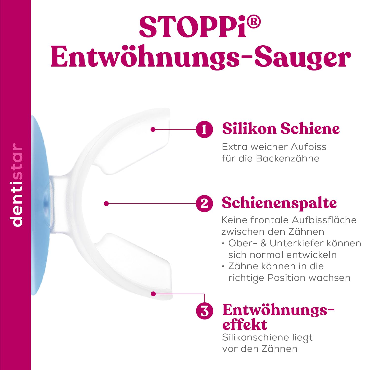 dentistar STOPPi Entwöhnungssauger – Entwöhnungsschnuller aus Silikon für Kinder ab 24 Monate – Der Schnuller zum Abgewöhnen für Kleinkinder – BPA-frei – Made in Germany – Rosarot