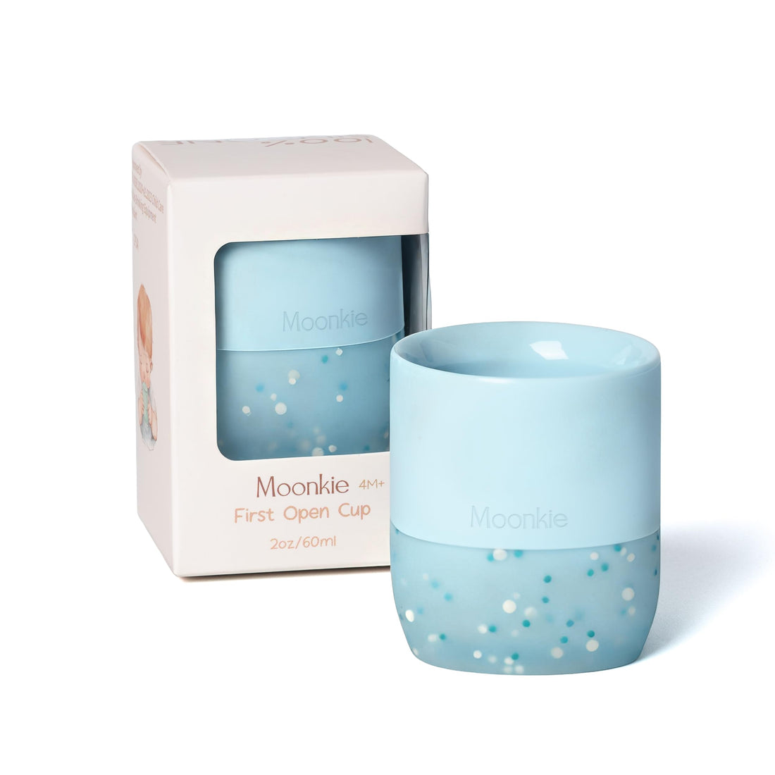 Moonkie Trinklernbecher Baby Silikon | 2er-Pack Offener Lernbecher ab 4 Monate | BPA-frei | mit Messskala | 60ml Tiny Cup(Äther/Mint)