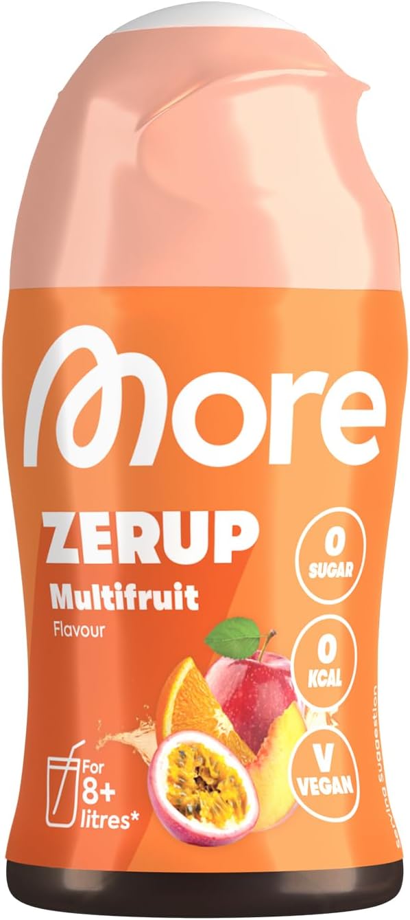 MORE Zerup, Peach Iced Tea, 65 ml, für bis zu 8 l Fertiggetränk, zuckerfreier Sirup mit u.a. echten Fruchtextrakten, vegan, zero Kalorien - made in Germany