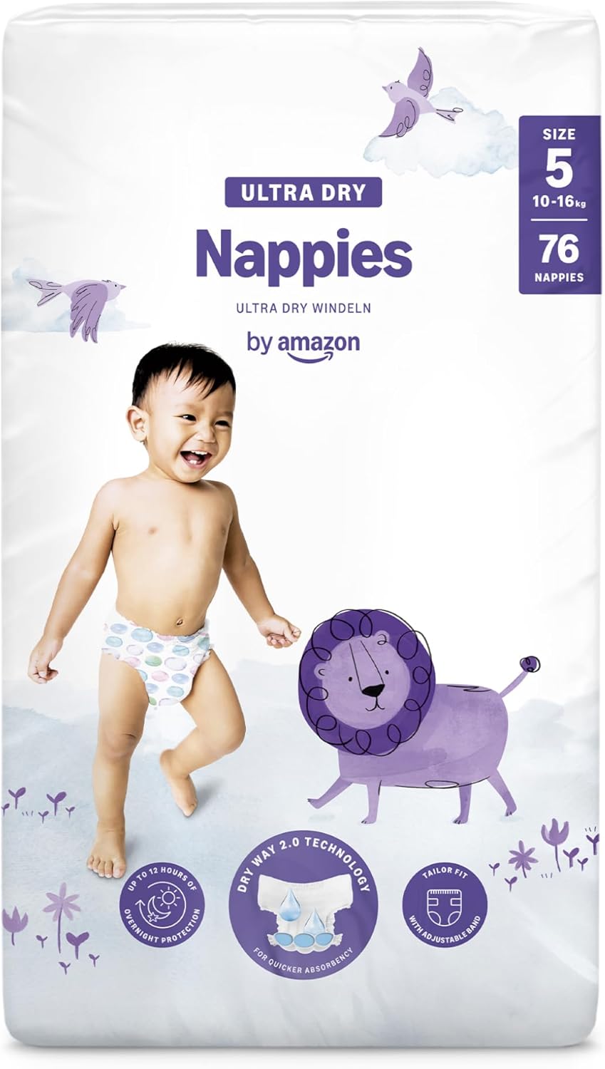 By Amazon Ultra Dry Windeln Größe 5 (10-16 kg) - MONATSBOX, Weiß, 152 Stück (2 Packungen mit 76) (Früher Unter Der Marke Mama Bear, Identisches Produkt)