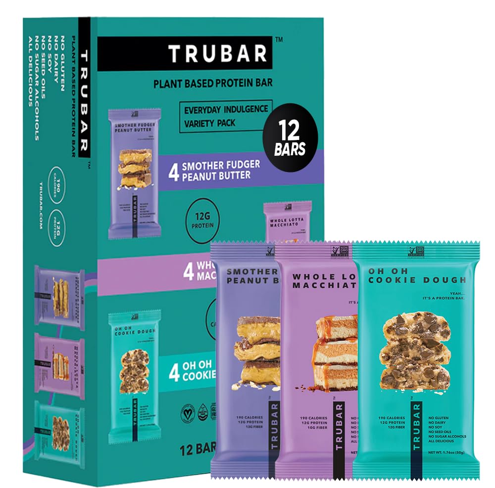 TRUBAR Vegan Protein Bars - Soy Free, Dairy Free, Gluten Free Protein Bars - No Sugar Alcohols - Non-GMO - 12g of Protein - It's Mint To Be Chip - 12 Count