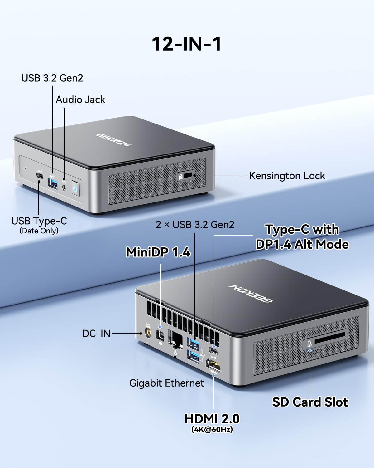 GEEKOM Air12 Mini PC for Business & WFH (2026), Intel 7505 (Up to 3.5GHz), 8GB RAM (Dual-Slot Upgradeable), 256GB M.2 SSD, 8K & Triple 4K Display, 3-Year Warranty, Windows 11 Pro Desktop Computer