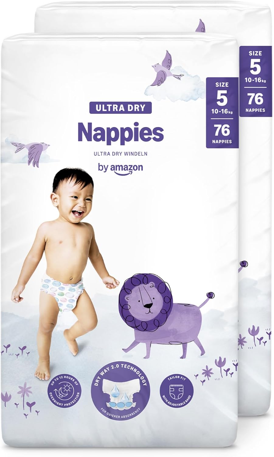 By Amazon Ultra Dry Windeln Größe 5 (10-16 kg) - MONATSBOX, Weiß, 152 Stück (2 Packungen mit 76) (Früher Unter Der Marke Mama Bear, Identisches Produkt)