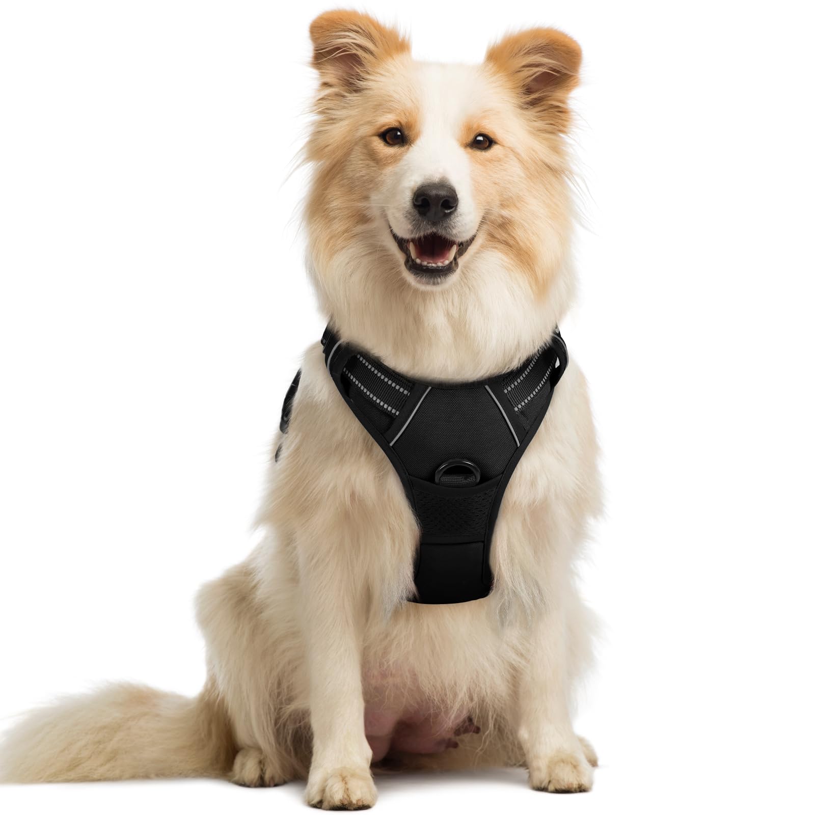 rabbitgoo Hundegeschirr Grosse Hunde, Anti Zug Geschirr mit Kontrolle, No Pull Verstellbar Hundegeschirr Mittelgroße Hunde, Atmungsaktiv Reflexstreifen Brustgeschirr Sichere Führung, Schwarz, L