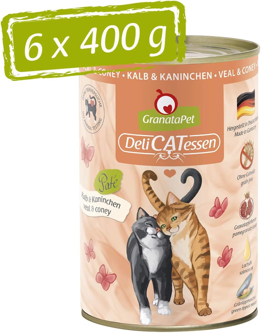 GranataPet DeliCatessen Huhn PUR, Nassfutter für Katzen, Futter ohne Getreide & ohne Zuckerzusätze, Katzenfutter mit hohem Fleischanteil & hochwertigen Ölen, 6 x 400 g