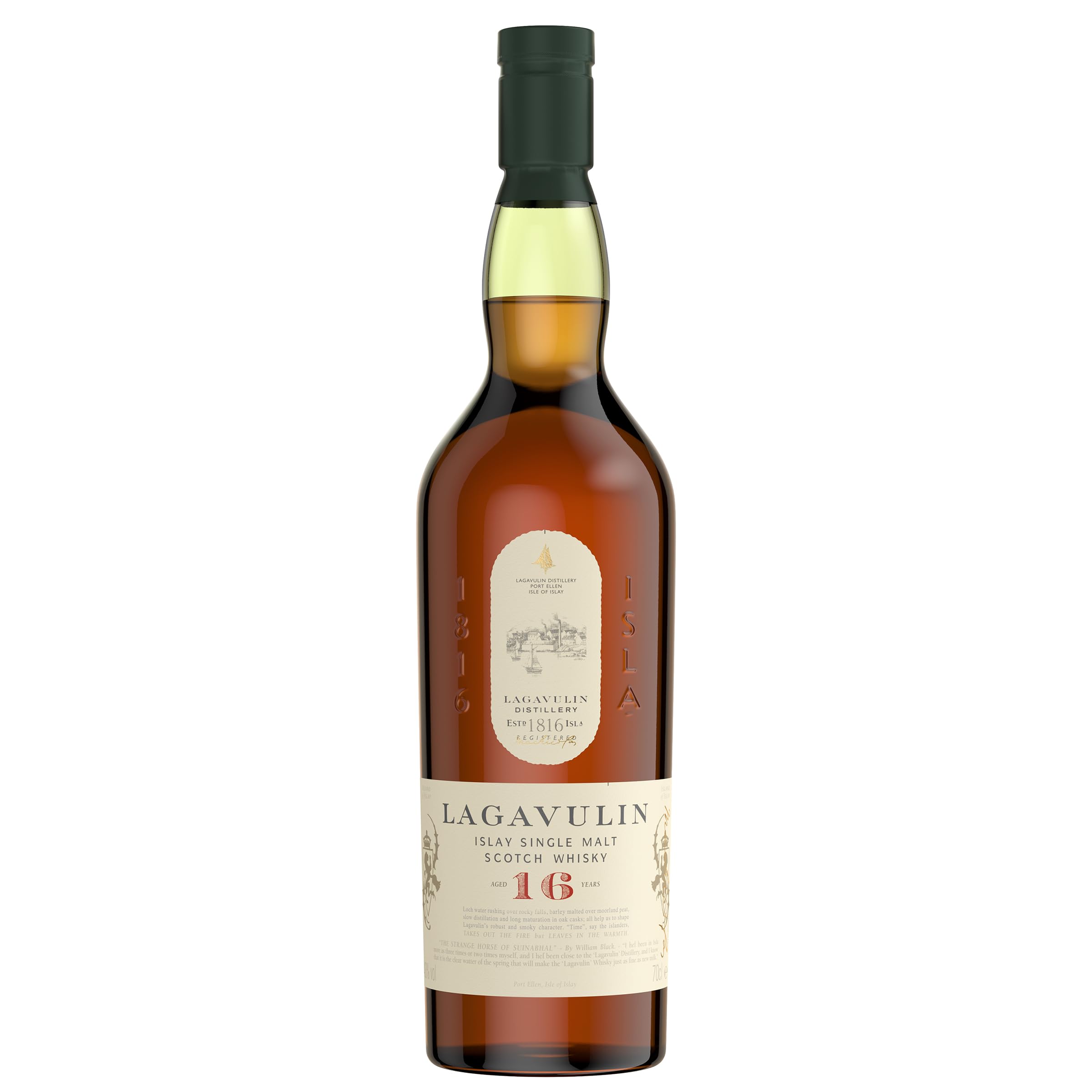 Lagavulin 16 Jahre Islay Single Malt Scotch Whisky, 43 % Vol, vol| rauchig, intensiv, torfig, süßer und salziger Single Malt Whisky, in Geschenkbox, gereift in Eichenfässern, 700ml