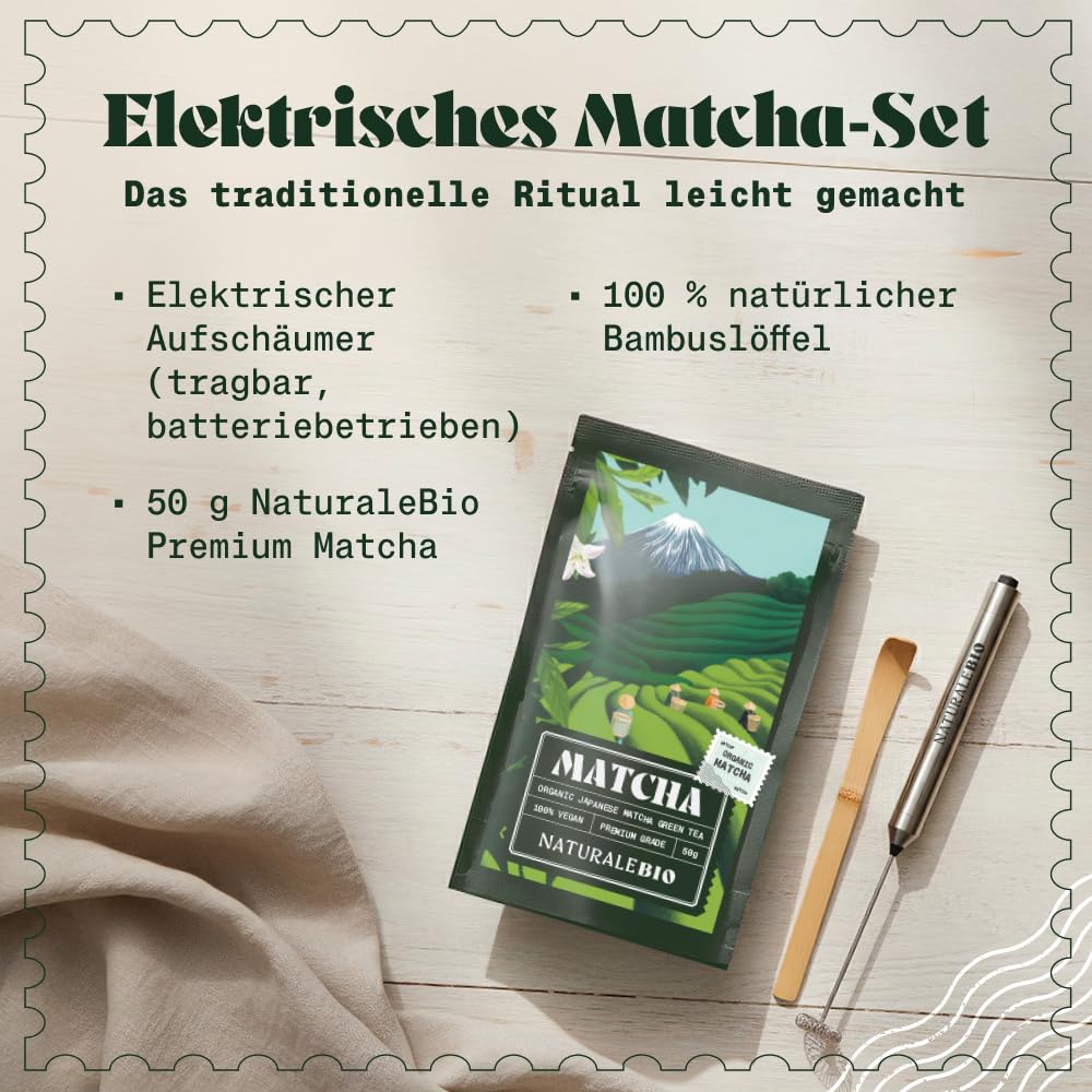 NaturaleBio Matcha Tee Pulver Bio - Premium-Qualität - 100g. Original Green Tea aus Japan. Japanischer ideal zum Trinken. Grüntee für Latte, Smoothies Getränk. Hergestellt in Uji, Kyoto.