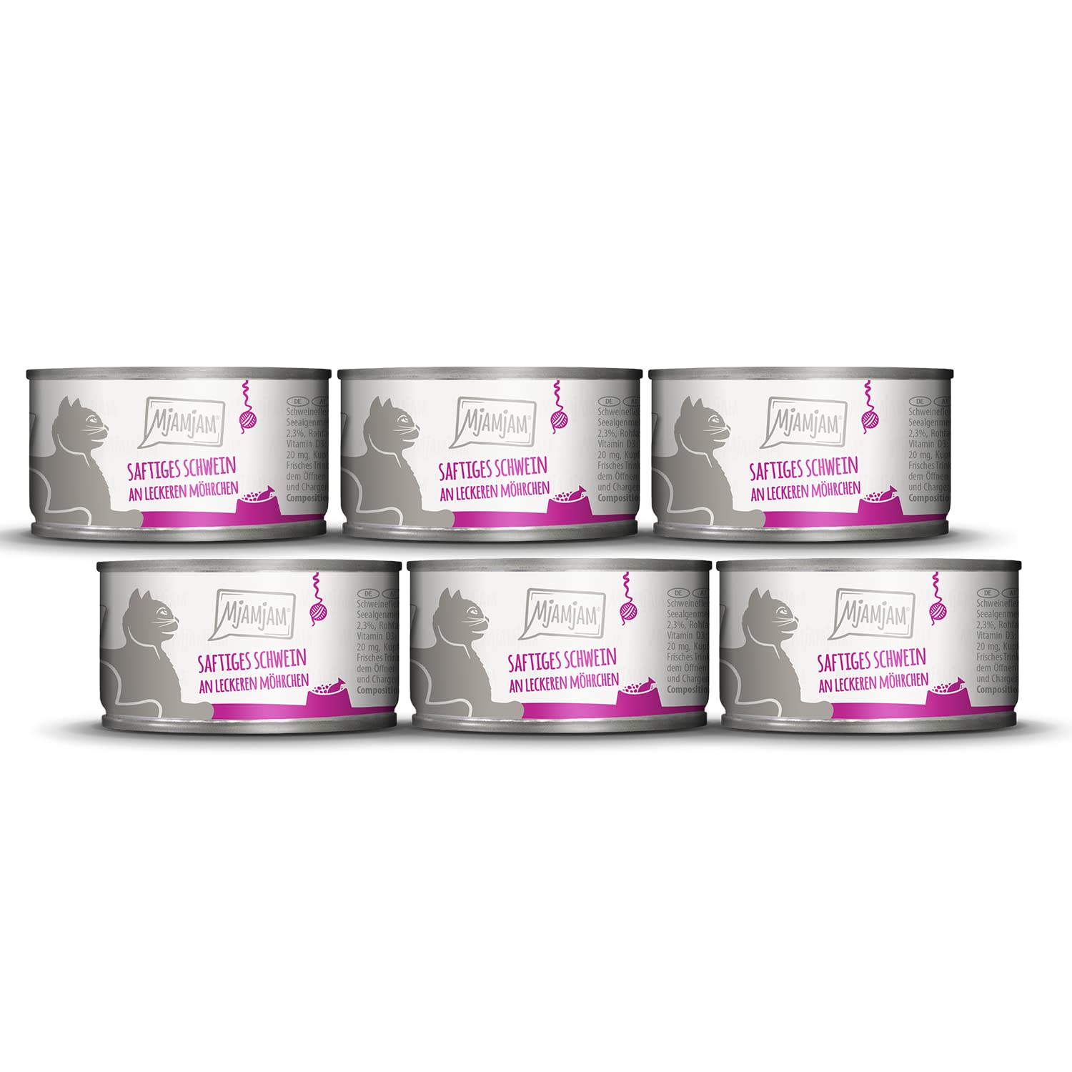 MjAMjAM - Premium Nassfutter für Katzen - saftiges Huhn an leckeren Möhrchen, 6er Pack (6 x 400 g), getreidefrei mit extra viel Fleisch