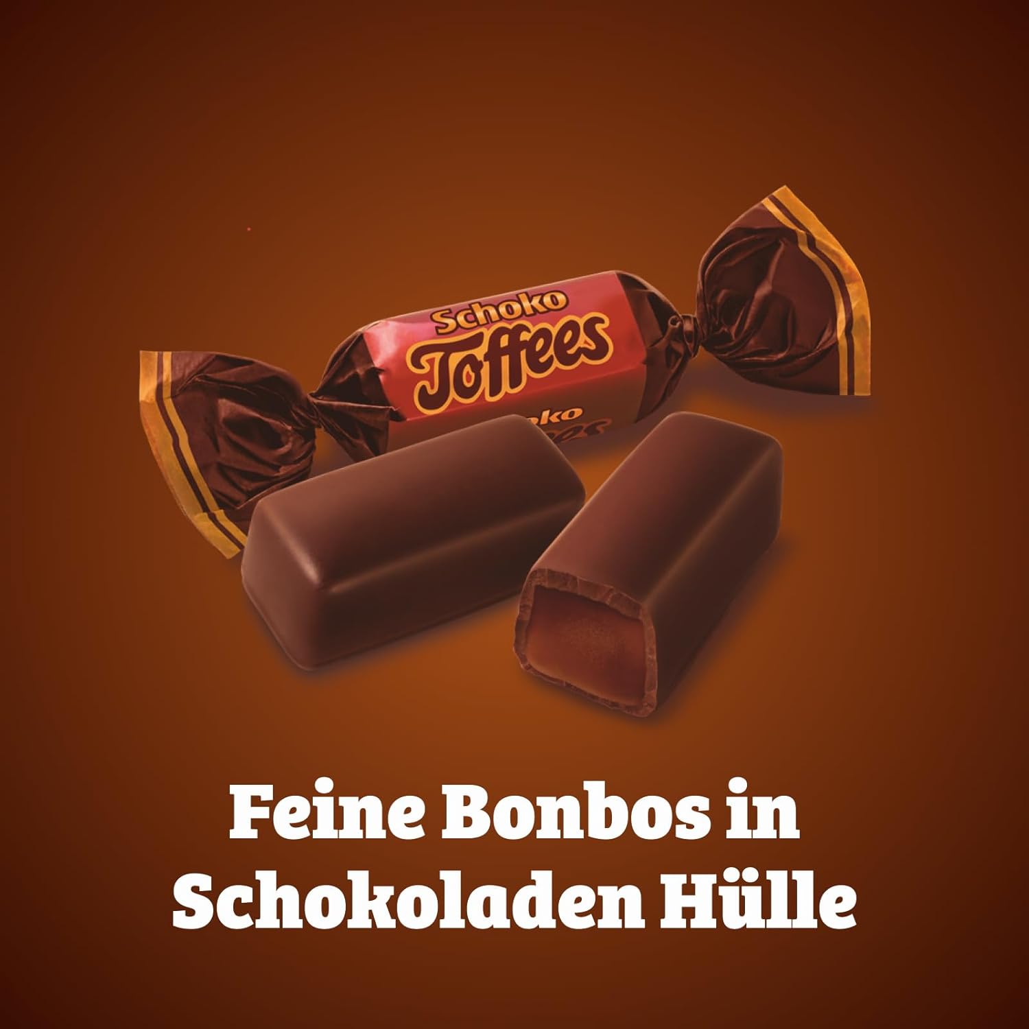 Schoko Toffees – 1 x 325 g – softe Toffee Kaubonbons mit feinherbem Schokoladenüberzug (30%) – Einzeln verpackte Süßigkeiten