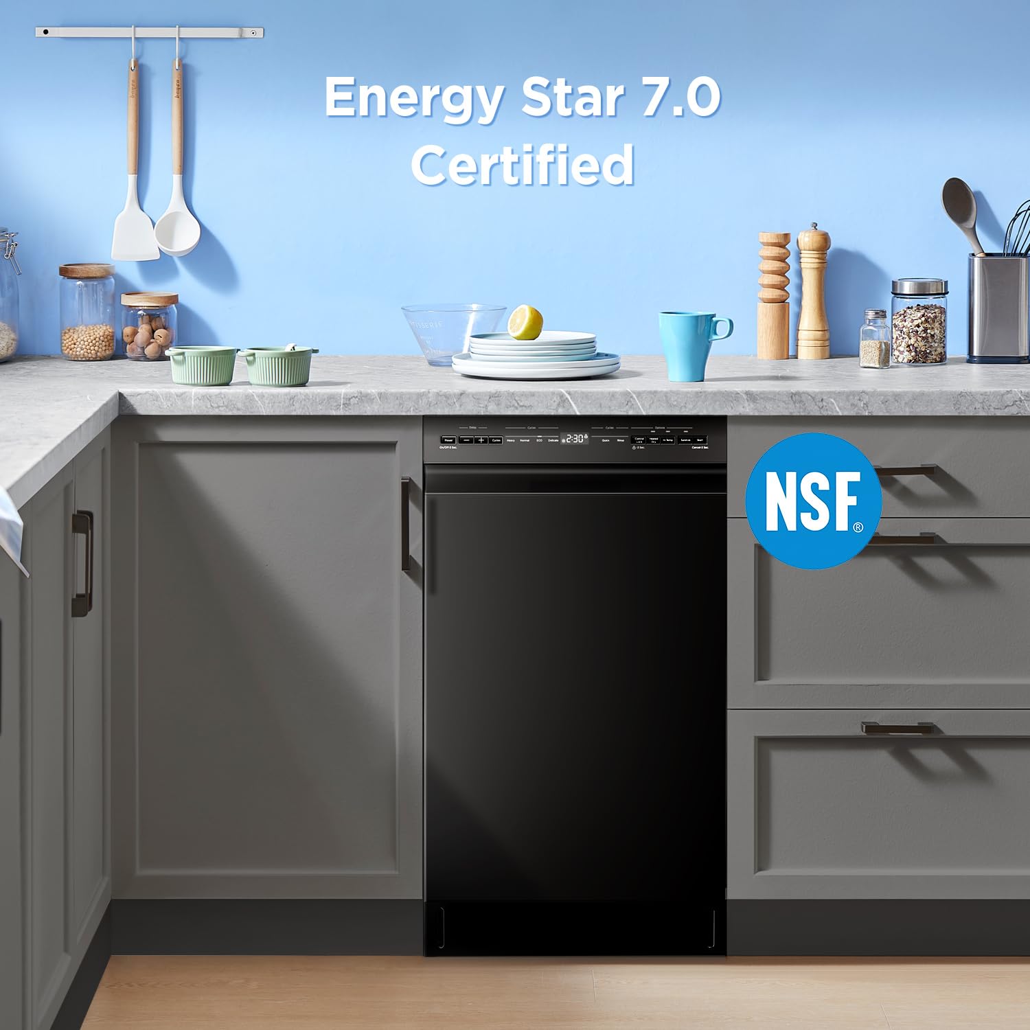 Midea 18 Inch Built-in Dishwasher, Slim Space-Saving Design with 8 Place Settings, 6 Washing Programs & Stainless Steel Tub, Energy Star Certified Dishwasher with Heated Dry & High Temp Wash, Silver