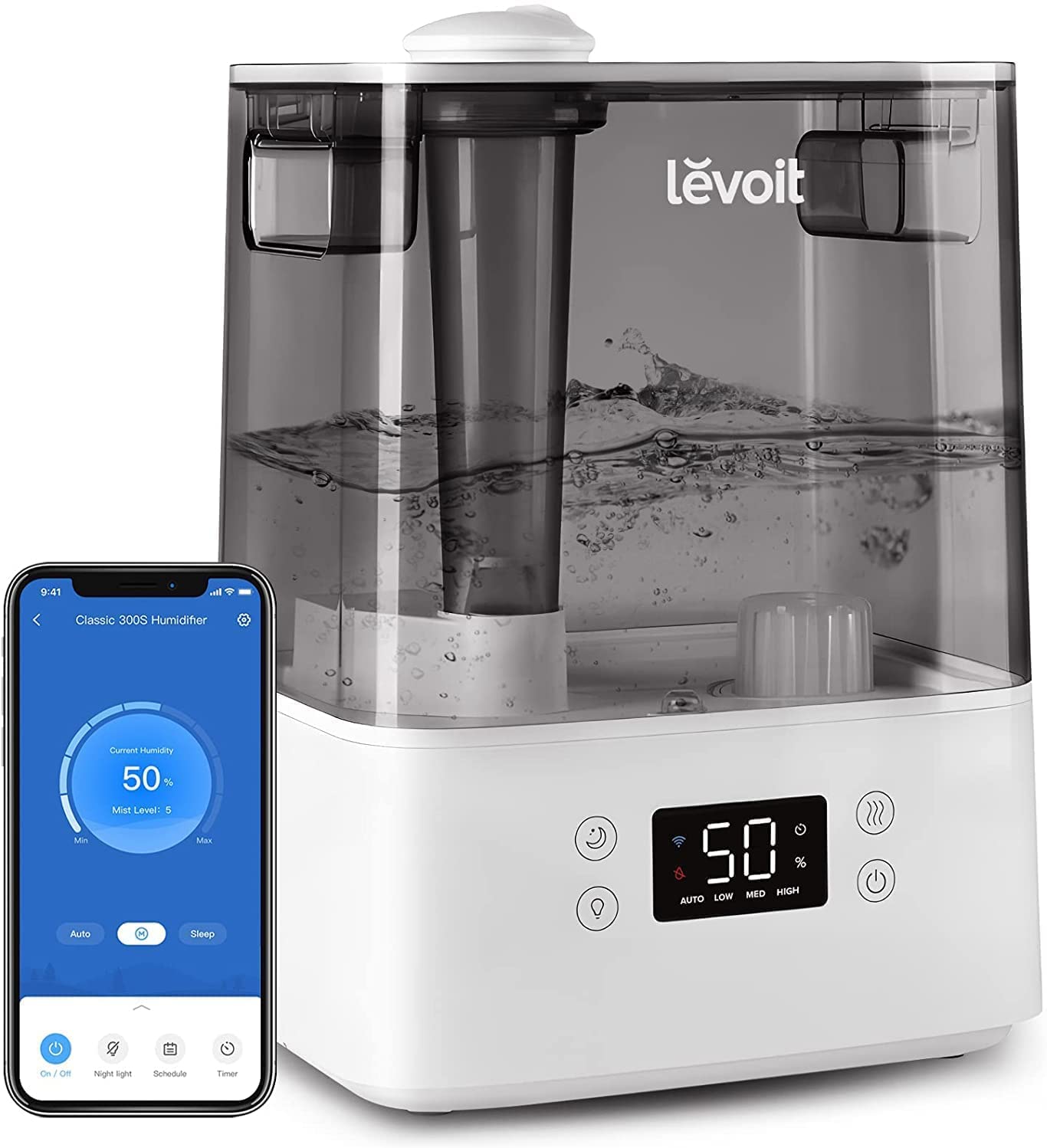 Levoit Luftbefeuchter Schlafzimmer, 23dB leise Humidifier, Top-Fill für Baby, bis 25H, Raumbefeuchter mit 360 grad Drehdüse für Kinderzimmer, Pflanzen, Auto Shut-off, 2,5 L, Weiß