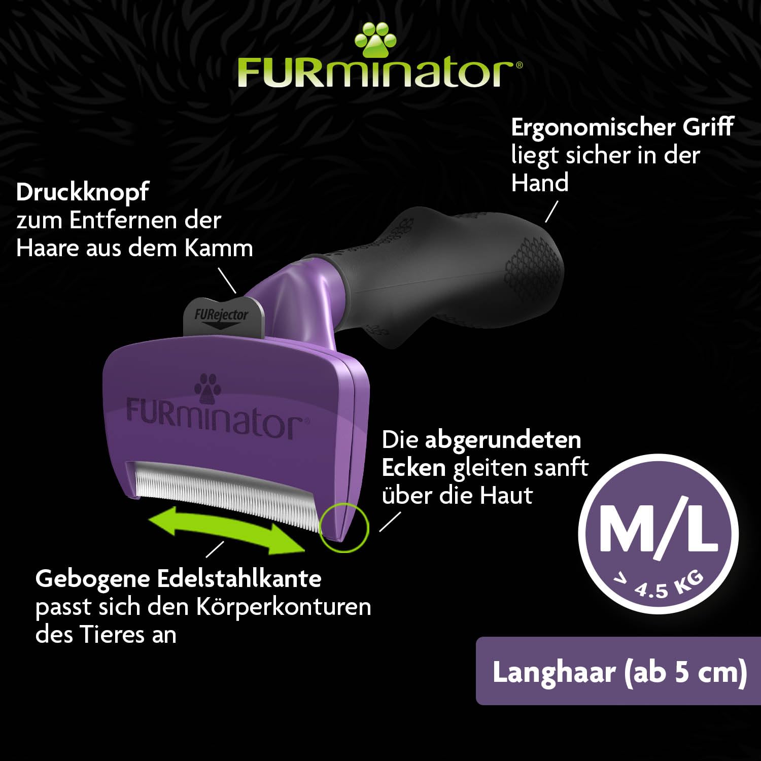 FURminator deShedding Tool Katzen Größe M,L Kurzhaar - Katzenbürste für mittelgroße und große Katzen zur Entfernung der Unterwolle