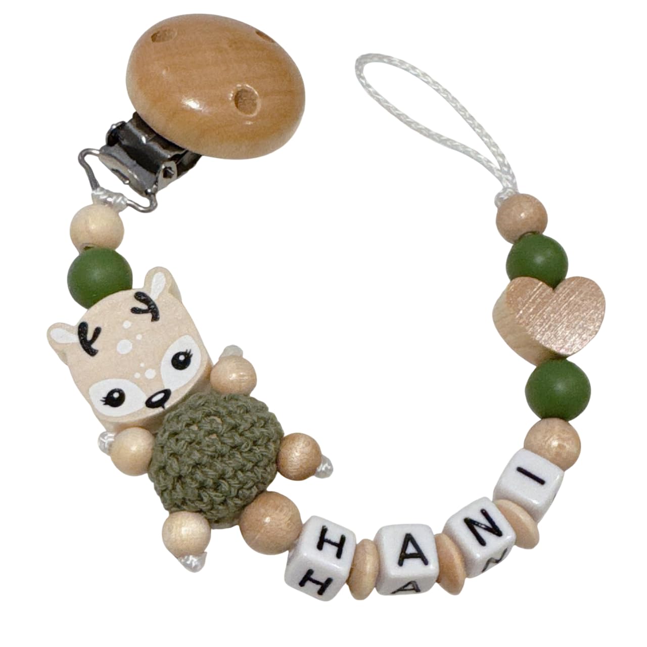 Schnullerband mit Namen für Mädchen & Jungen personalisierte Baby Geschenke (Reh Rosa)