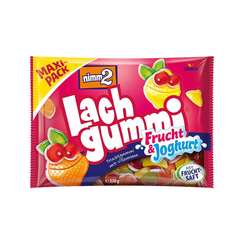 nimm2 Lachgummi – 1 x 376 g Maxi Pack – Fruchtgummi mit Fruchtsaft und Vitaminen – Süßigkeit in sechs Geschmacksrichtungen