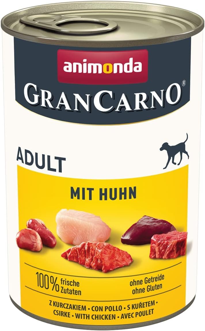 animonda GranCarno Hunde Nassfutter mit Rind + Entenherzen (6 x 800 g), getreidefreies Hundenassfutter ohne Zucker, für ausgewachsene Hunde, mit frischen fleischigen Zutaten