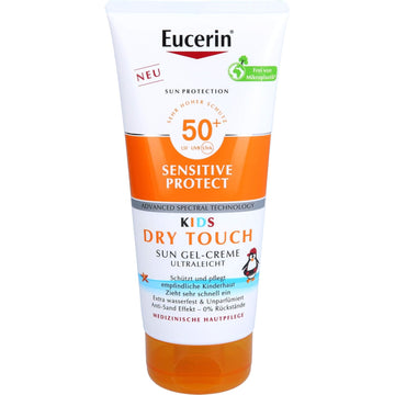 Eucerin Sensitive Protect Kids Sun Gel-Creme LSF 50+ 200 ml, sehr hoher Sonnenschutz für Kinder, wasserfeste Sonnencreme mit UVA/UVB-Filtern beruhigt und pflegt empfindliche Kinderhaut