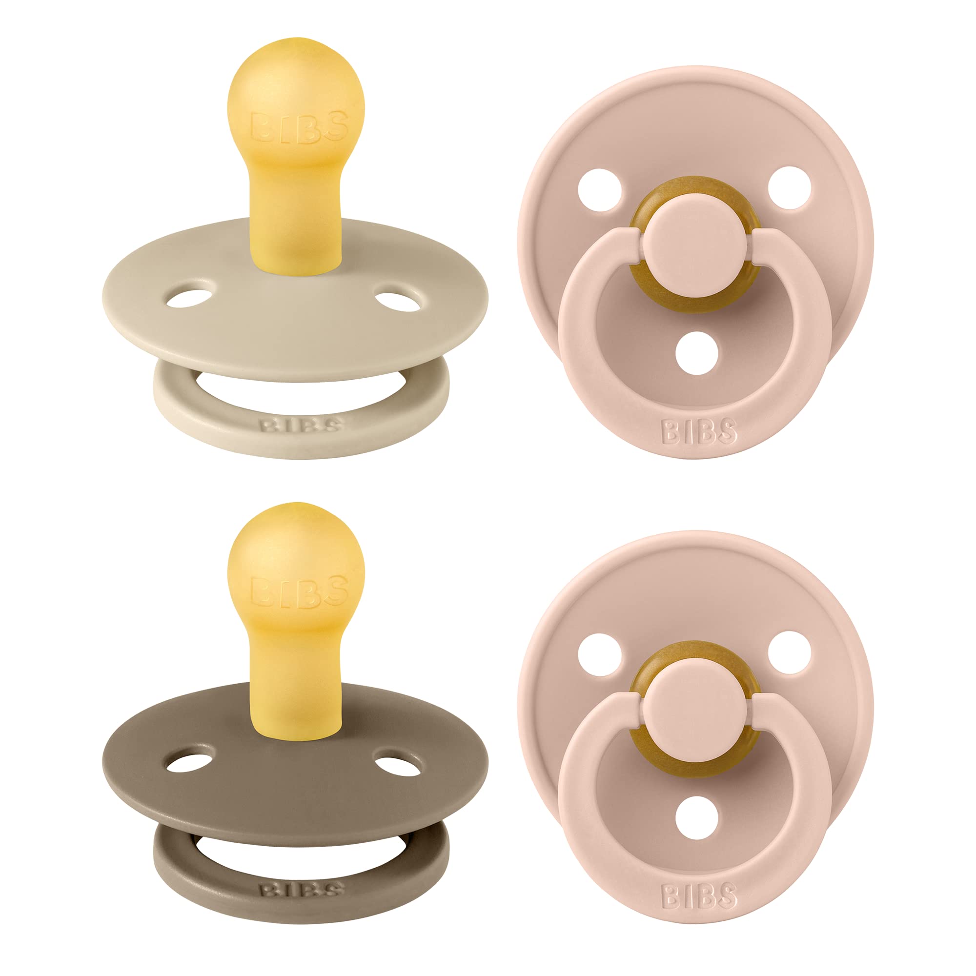 BIBS Colour Schnuller 4er-Pack, BPA-frei, Kirschform Nippel. Naturkautschuk/Latex, Hergestellt in Dänemark. 6-18 Monate (4er Pack), Iron Mix