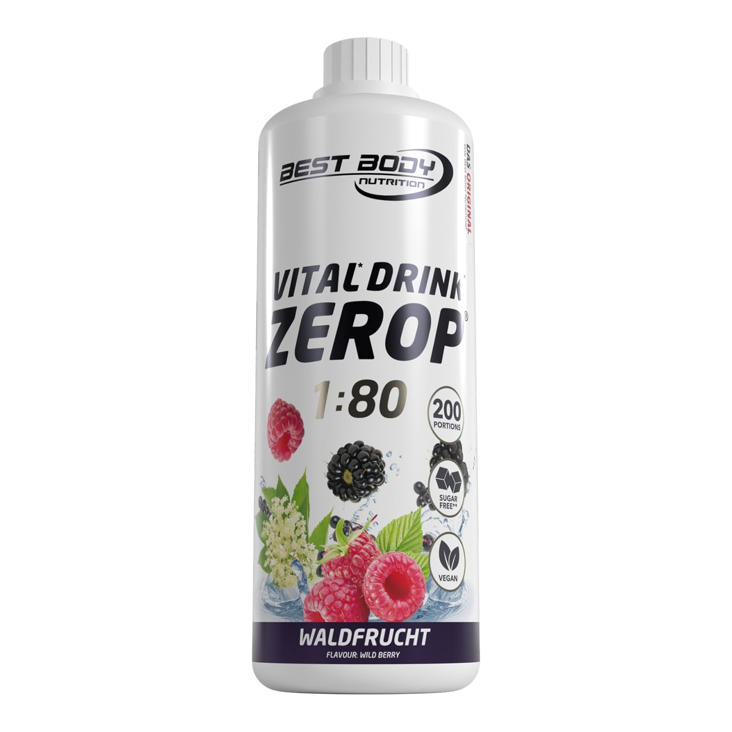Best Body Nutrition ZEROP Vital Zuckerfreies Getränkekonzentrat Sirup Kirsche Ohne Aspartam 1 L ergibt 80 L Getränk Fitness Drink mit Vitaminen B1 B6 Niacin Kalorienarm Wassersprudler