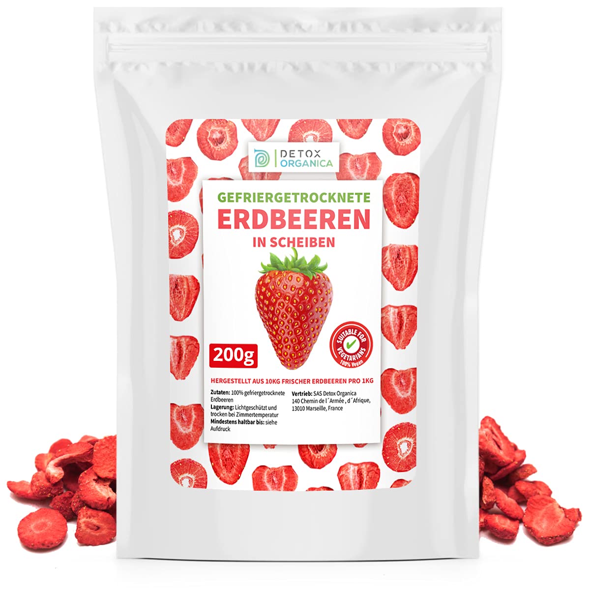 Detox Organica GEFRIERGETROCKNETE ERDBEEREN, 300g Früchte in Scheiben, 100% Trockenfrüchte natürlich und ohne Zusatz von Zucker oder Zusatzstoffen, Erdbeerchips freeze dried strawberries (300g)