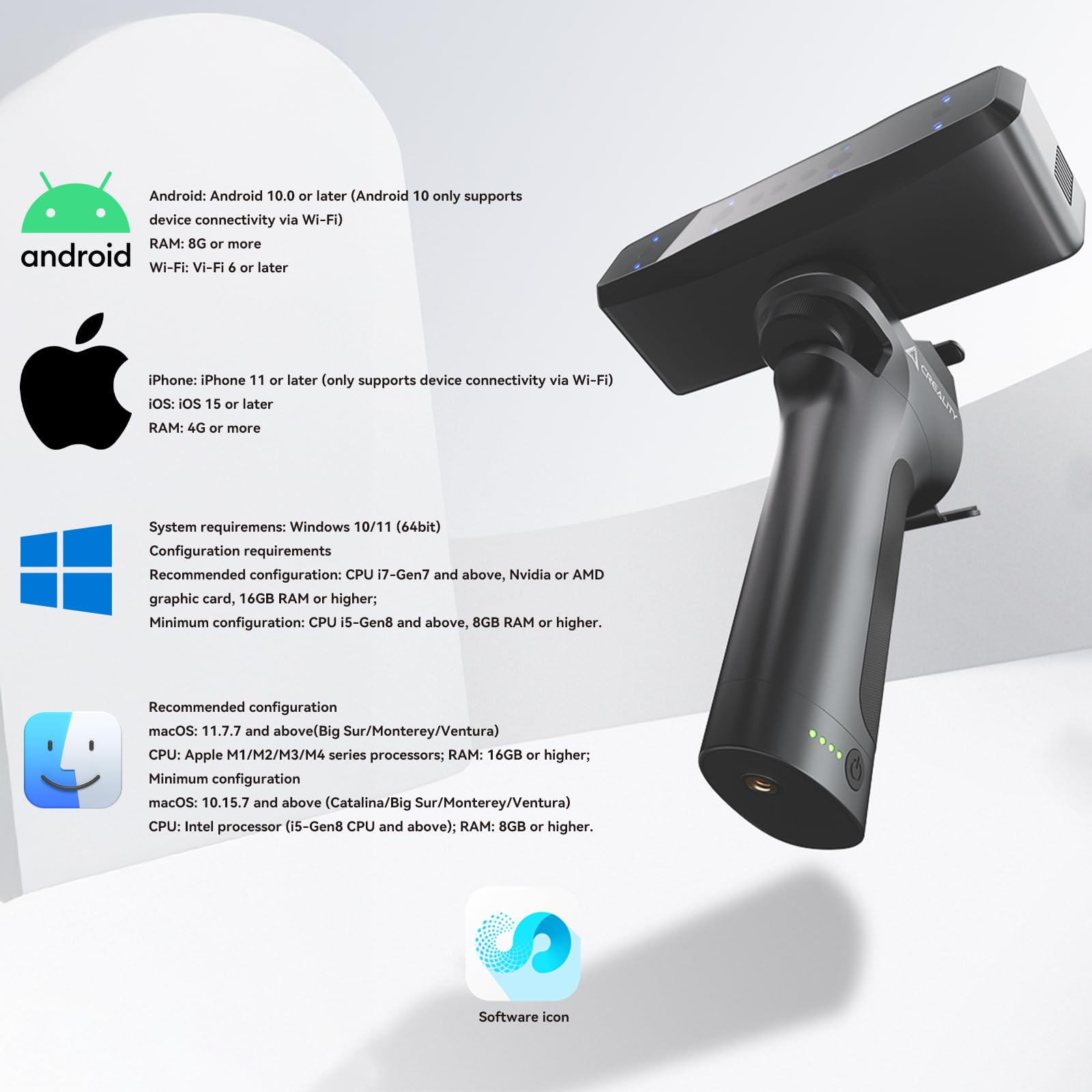Creality Sermoon S1 3D Scanner, High-Precision 0.02mm Metrology-Grade 3D Scanner for 3D Printing with Blue/IR Laser, Exclusive Single-line Deep Hole scanning Technology, Wireless Support