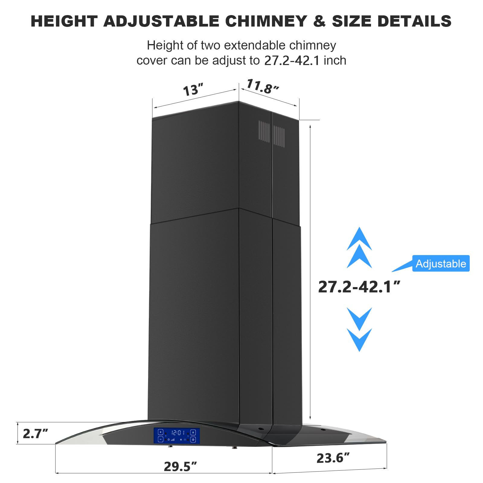 JOEAONZ Island Range Hood 30 Inch 700 CFM Gesture & Touch Control Ceiling Mount Stainless Steel Kitchen Vent Hood, Kitchen Exhaust Hood, Ducted/Ductless Convertible 3-speed Ventilation Fan Switchable