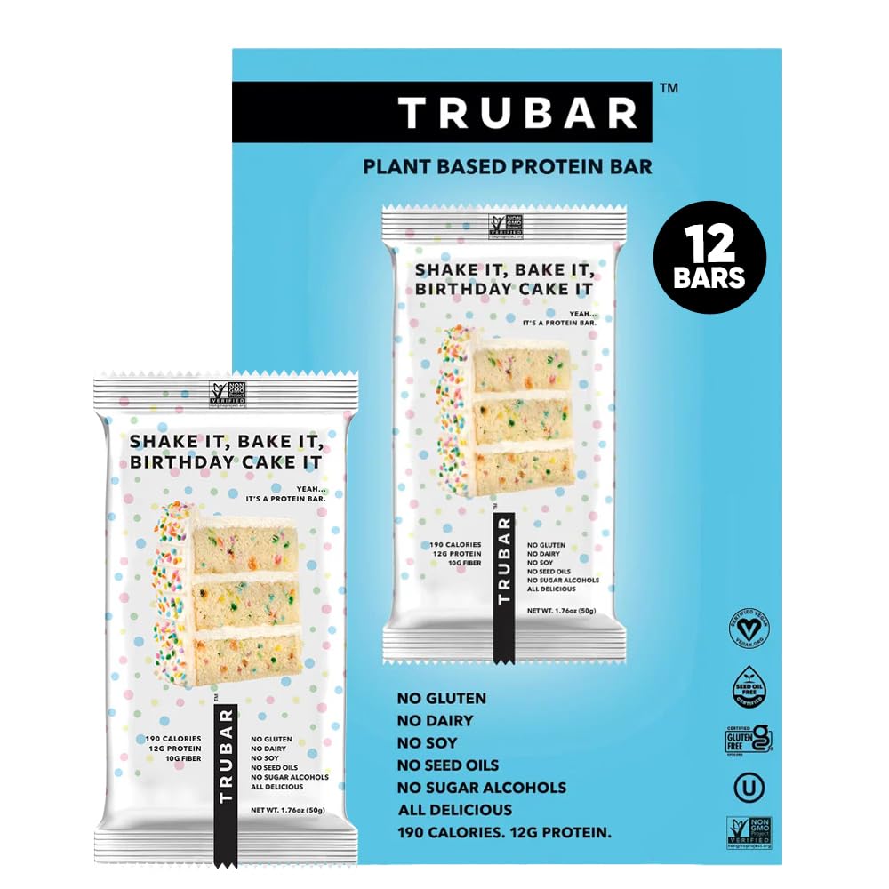 TRUBAR Vegan Protein Bars - Soy Free, Dairy Free, Gluten Free Protein Bars - No Sugar Alcohols - Non-GMO - 12g of Protein - It's Mint To Be Chip - 12 Count