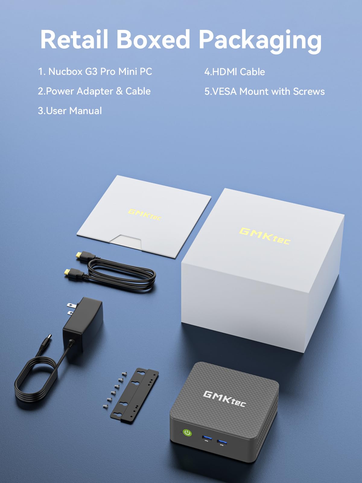 GMKtec G3 Pro Mini PC, Intel Core i3-10110U (Beats 4300U/N150) 16GB DDR4 (Dual Channel) 512GB PCIe M.2 SSD, Desktop Computer 4K Dual HDMI/USB3.2/WiFi 6/BT5.2/2.5GbE for Office, Business